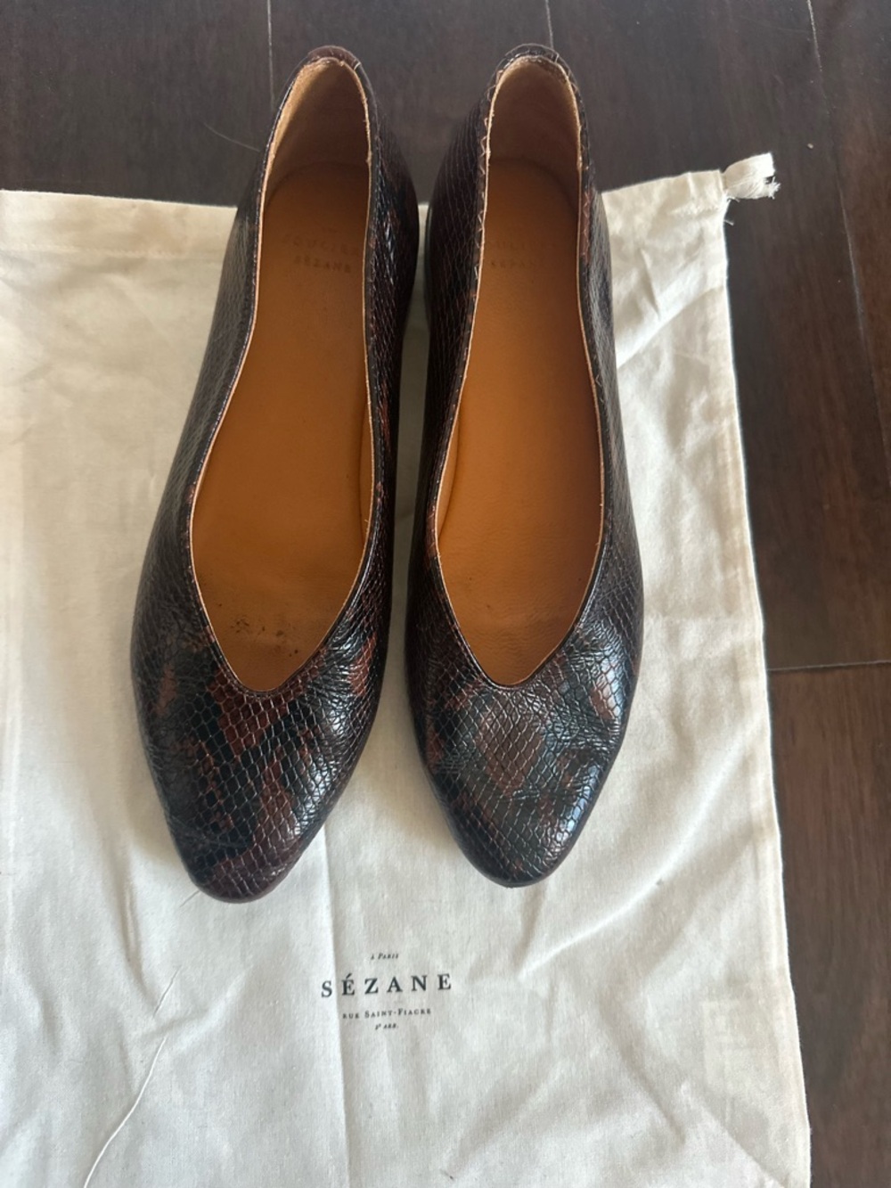 Sézane Matilda Women's Brown Python Snake-Print Leather Flats 8